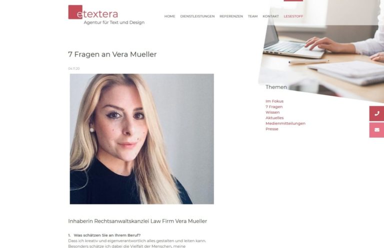 Interview „7 Fragen an Vera Mueller“ etextera.ch