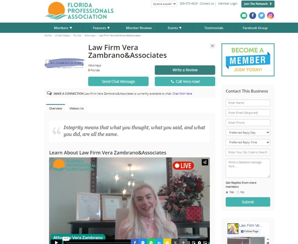 VIP-Interview with Florida Professionals Business Owner Association und Lead Attorney Zambrano