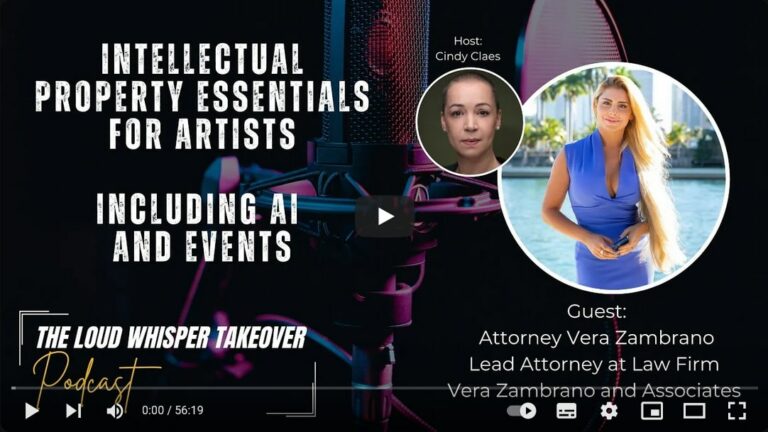 Podcast thumbnail for "The Loud Whisper Takeover" titled "Intellectual Property Essentials for Artists, including AI